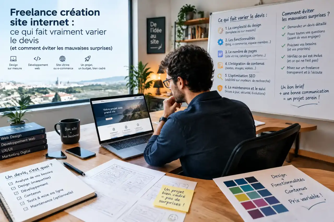 Freelance création site internet : ce qui fait vraiment varier le devis (et comment éviter les mauvaises surprises)