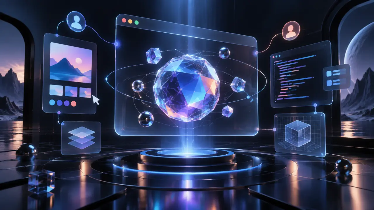 Scène 3D abstraite rendue en WebGL dans une interface React
