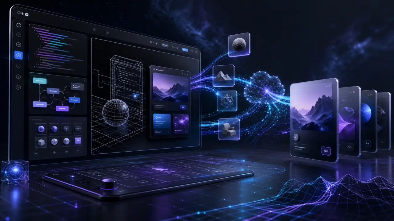 Réseau de données WebGL futuriste et interfaces 3D néon
