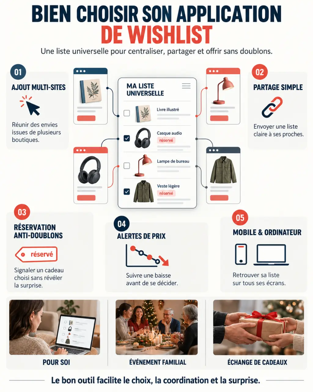 Application wishlist : infographie des critères pour choisir une liste de souhaits universelle
