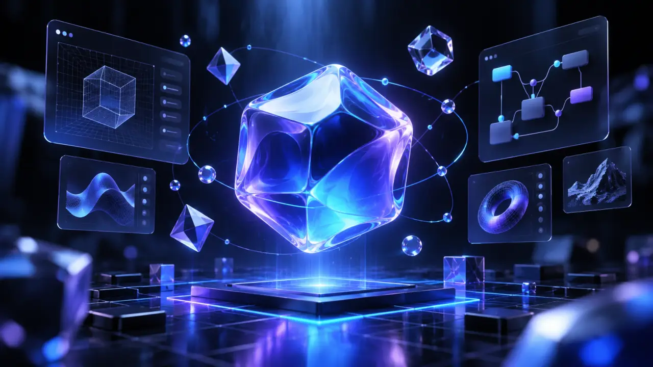 Objet 3D lumineux rendu en WebGL dans une interface React