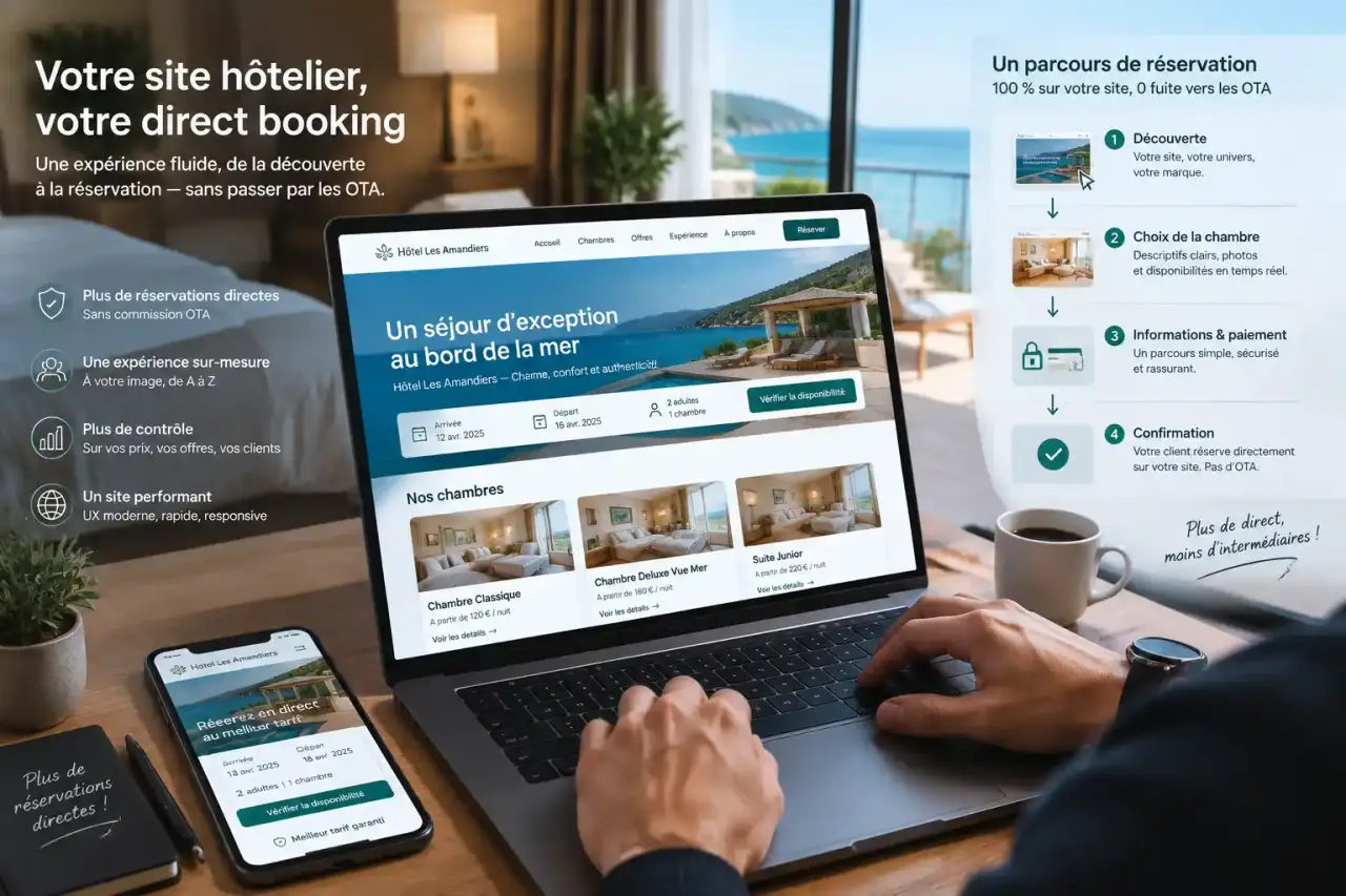 Création de site internet hôtel : un parcours de réservation qui ne fuit pas vers les OTA