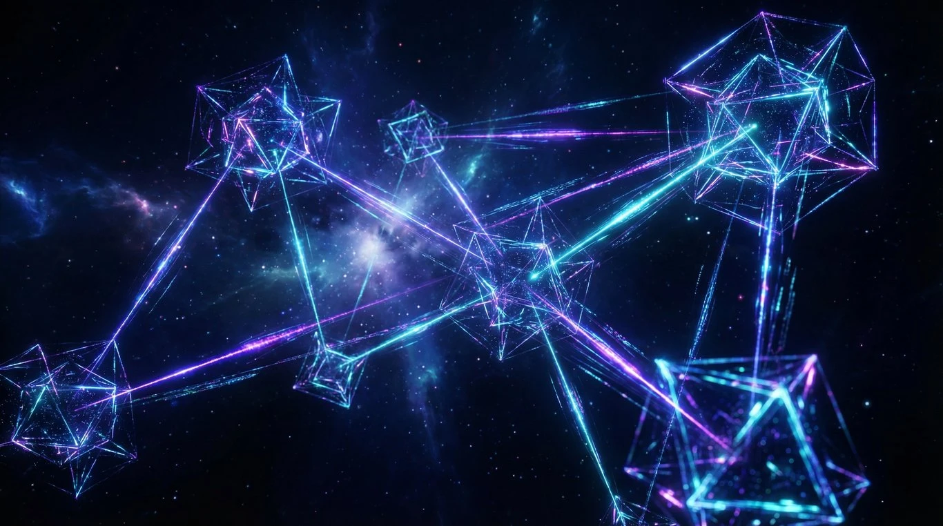 Architecture de données abstraite et futuriste avec nœuds connectés
